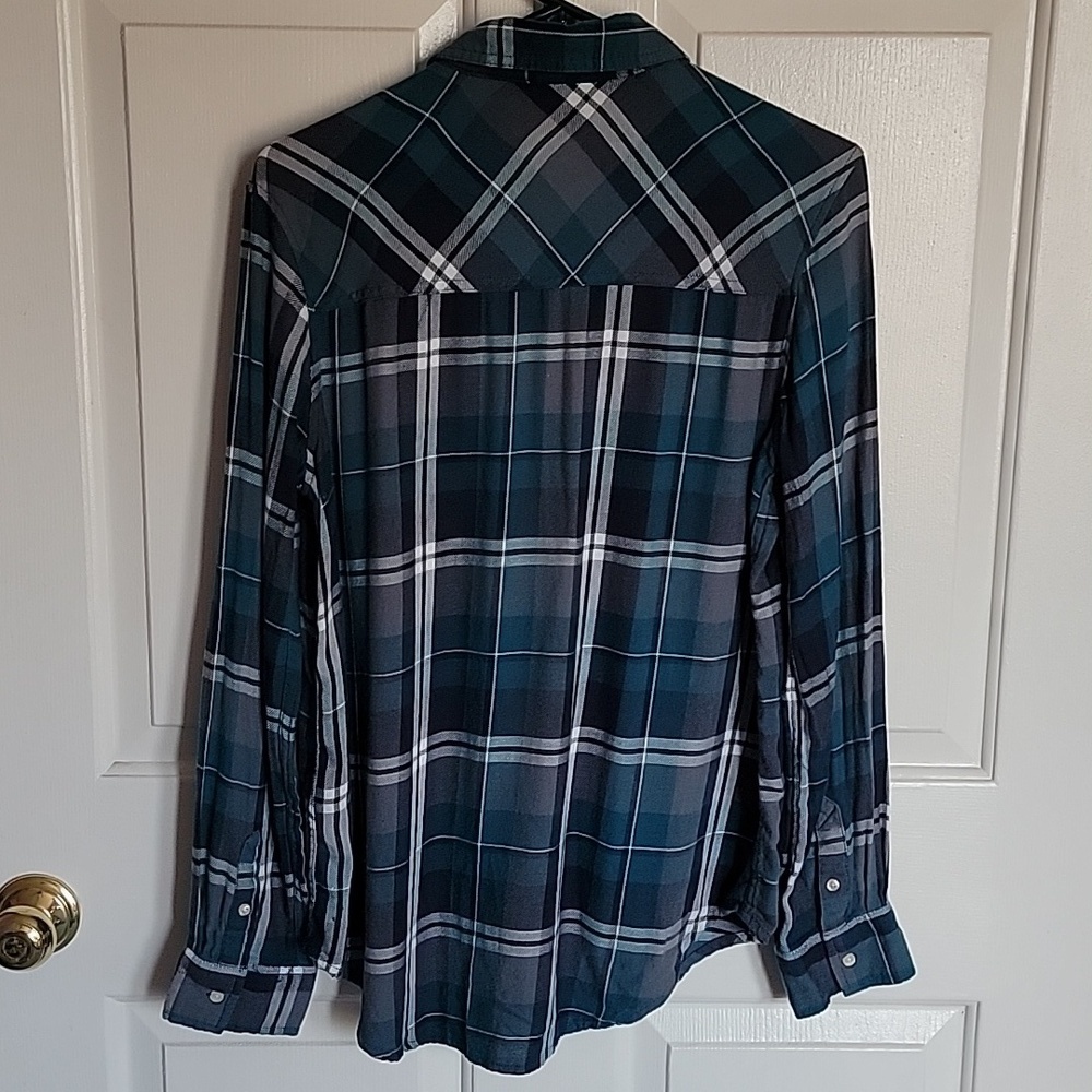 Aeropostale women's large, long sleeved, buttondown plaid shirt, blue and green. - Picture 2 of 7